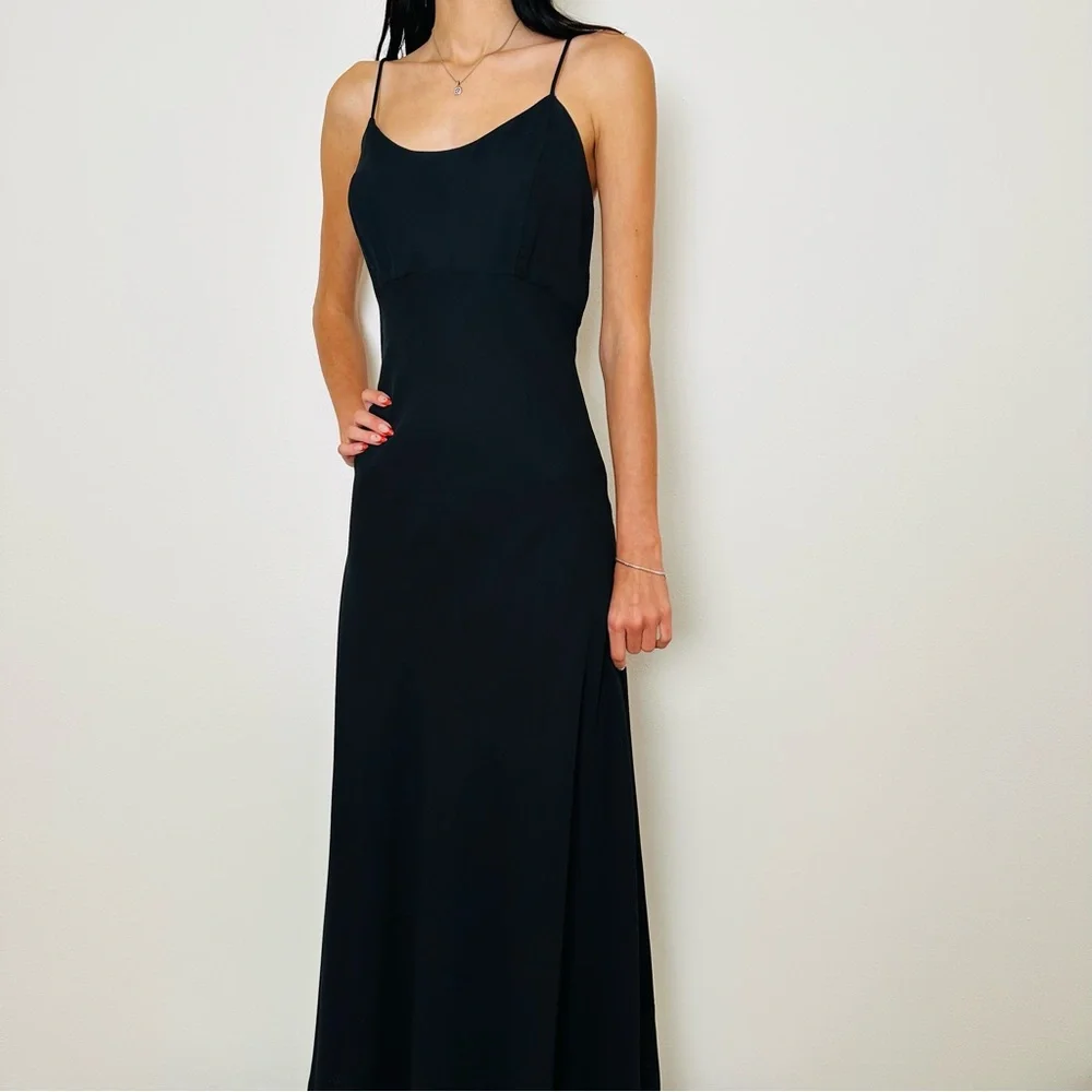 Vintage Hampton Nites Black Slip Evening Gown Spaghetti Strap Maxi Dress - Picture 4 of 8